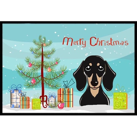 Carolines Treasures BB1587JMAT Christmas Tree & Smooth Black & Tan Dachshund Indoor or Outdoor Mat; 24 x 36 BB1587JMAT